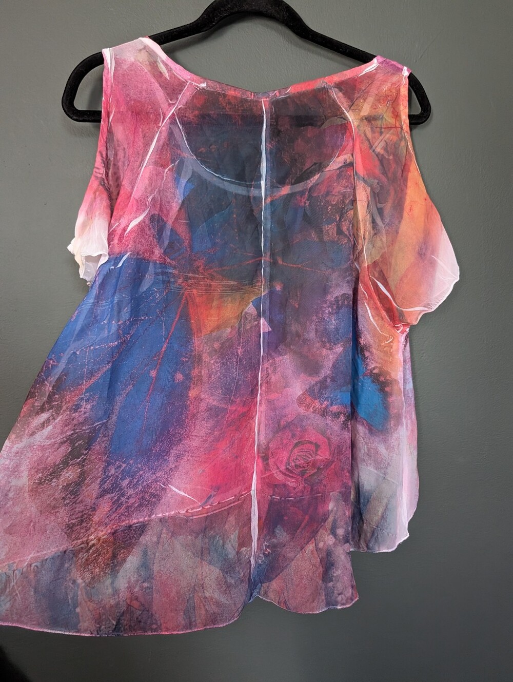 Charlotte Russe Sheer Cold-Shoulder Blouse With Pink and Blue Butterfly's 0065 - Picture 4 of 5